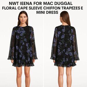 Ieena for MacDuggal Floral Cape Sleeve Chiffon Trapeze Mini Dress Size 4